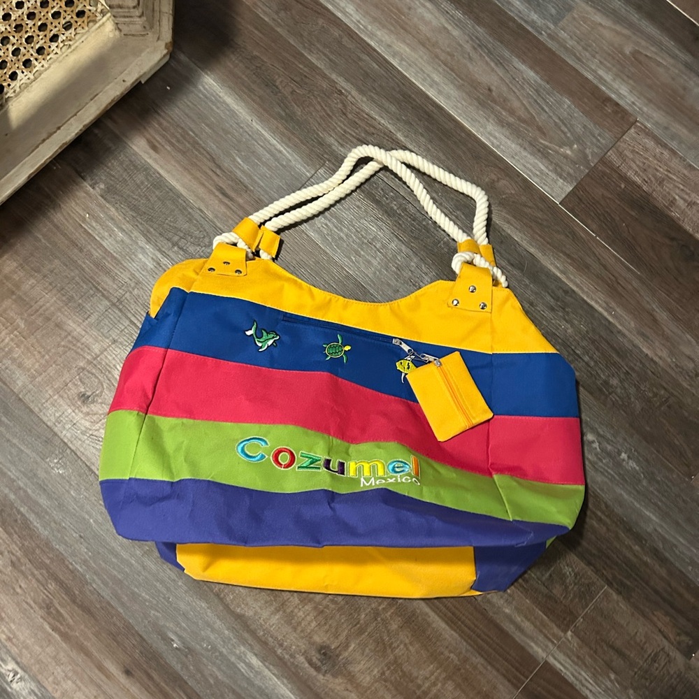 Cozumel Mexico Multi color canvas tote bag large 24x15 EUC